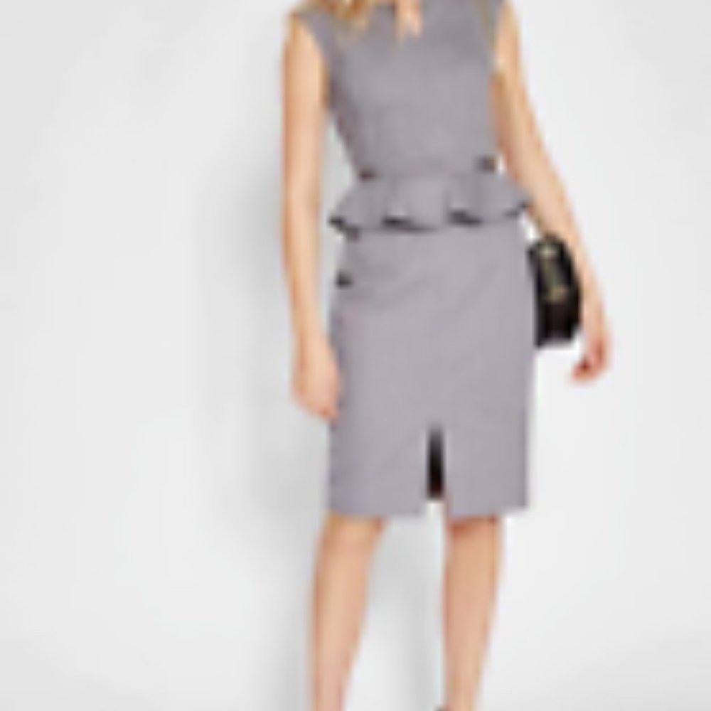 TED BAKER London Grey NADAE Bow Detail Textured Peplum Sheath Dres Size 0